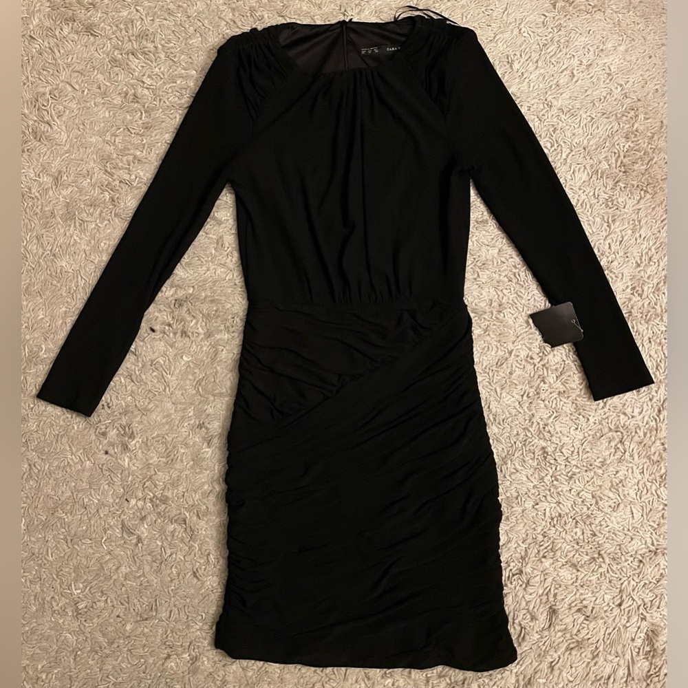 ZARA BASIC black long sleeve sheath stretchy dress XS extra Small NWT